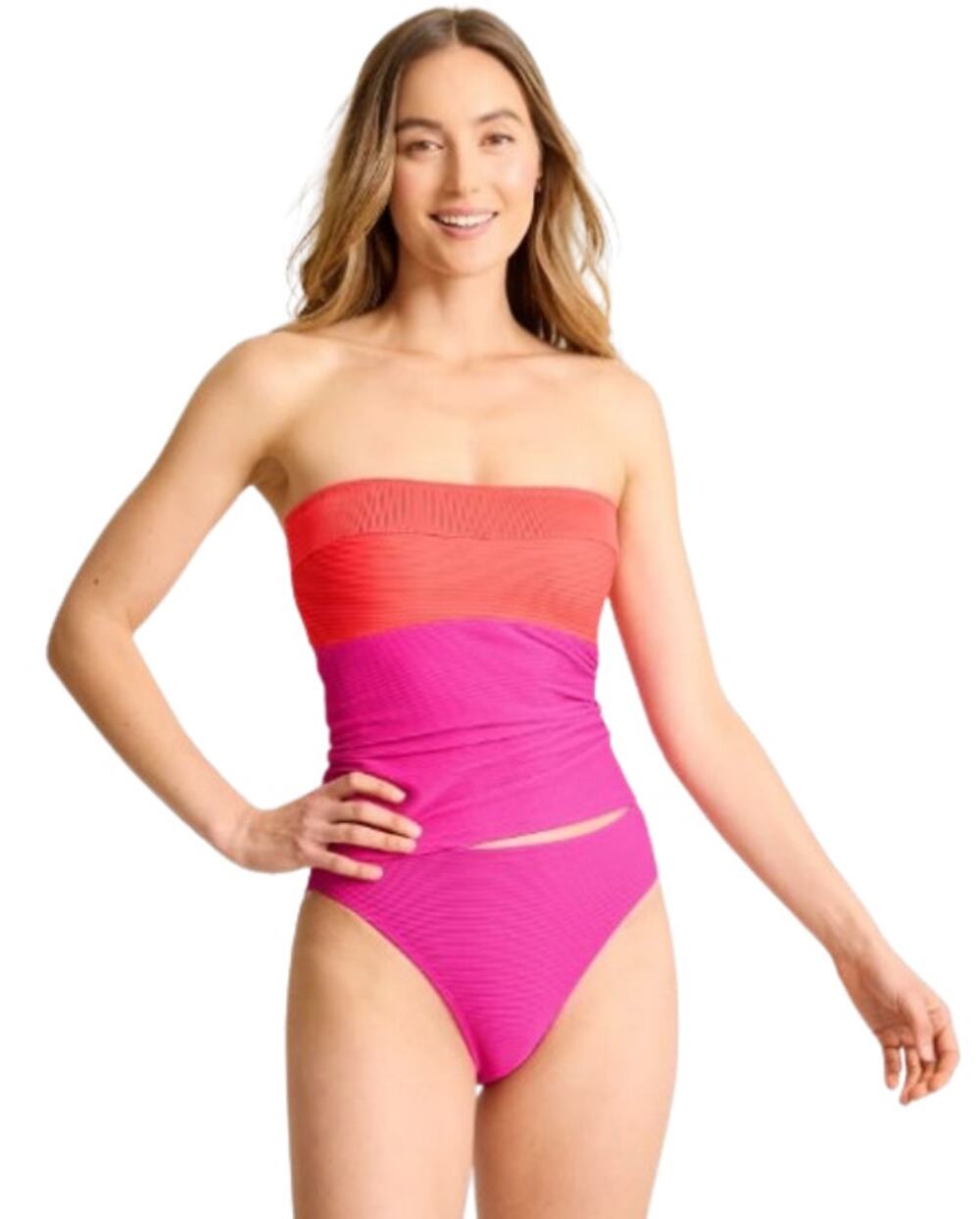 TOMMY BAHAMA Ocean Point Colorblock Tankini Top Large Pink Maui Bandeau NWT